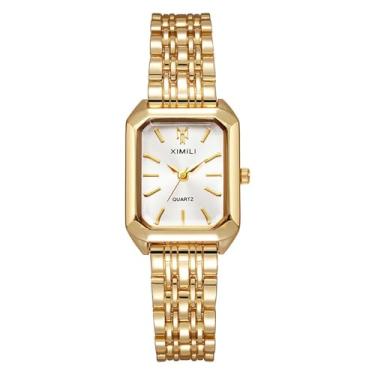 Imagem de Kchss Relógios femininos de pulso, pulseira de aço, relógio feminino casual, Ab. Dourado, branco