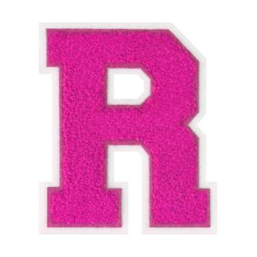 Imagem de 1 PÇ Patch de letra de chenille rosa de 11,4 cm com borda branca – Remendos do alfabeto para roupas, jaquetas, mochilas, chapéus para decoração personalizada, nome personalizado e artesanato. (R)