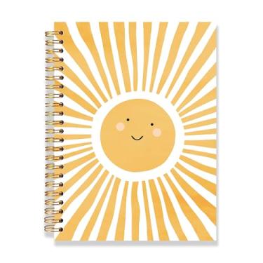 Imagem de RLTXBUK Caderno Boho Smile Sun, diário brilhante do sol, diário boho fofo para mulheres, material de volta às aulas, caderno espiral estético, luz do sol, pôr do sol, 14 x 21 cm