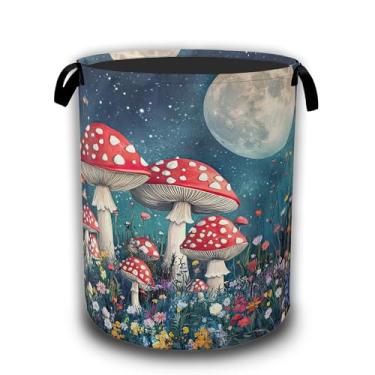 Imagem de Cesto de roupa suja Groovy Cogumelo, Cesto de roupa suja dobrável à prova d'água com alças, balde de armazenamento de roupas, organizador de brinquedos para banheiro/berçário/quarto, 41 x 52 cm