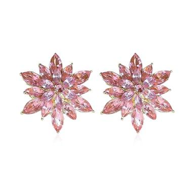 Imagem de YUNXI Brincos de flor de cristal para mulheres - brincos de strass azul claro rosa preto branco joias de pedras preciosas para mulheres, Large, Metal, Sem pedra preciosa