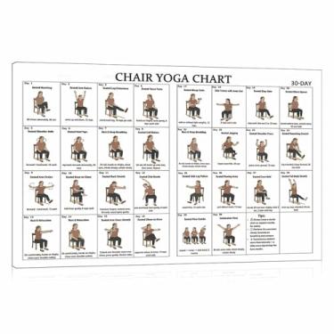 Imagem de DQYZNYC Cartaz de gráfico de ioga para cadeira impressão emoldurada exercícios sentados para idosos e iniciantes arte de parede em tela sala de estar sala de estar quarto academia decoração 30 x 45 cm
