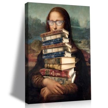 Imagem de Arte de parede engraçada Mona Lisa em tela vintage celebridade pôster pintura Mona Lisa desenho impressão humor estudo decoração de parede para sala de aula, sala de estar, sala de estudo pronto para