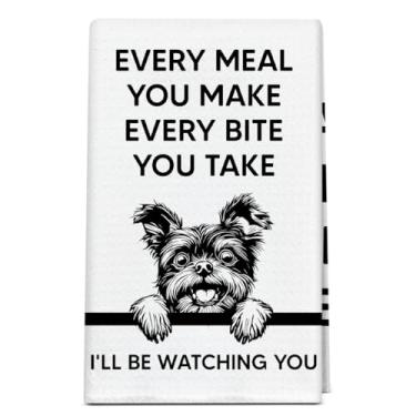Imagem de Toalha de cozinha Yorkshire Terrier - Every Meal You Make I'll Be Watching You, presentes engraçados para donos de amantes de cães, toalhas de mão, presente de pano de prato, decorações Yorkie para