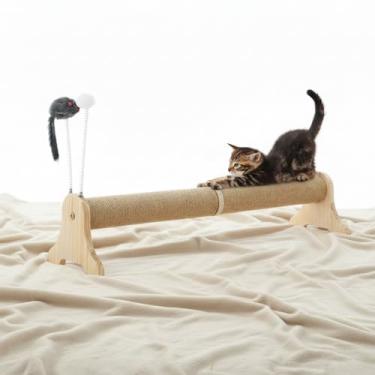 Imagem de Shinylin Arranhador horizontal fofo de 76 cm para arranhador de gatos grandes com protetor de móveis de parede de brinquedo de mola para gatinhos internos (redondo)