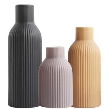 Imagem de Joeabor Conjunto de 3 vasos de cerâmica, vasos de flores decorativos para casa, escritório, sala de estar, quarto, cozinha, casa de fazenda moderna, rústico, boêmio, decoração estética para