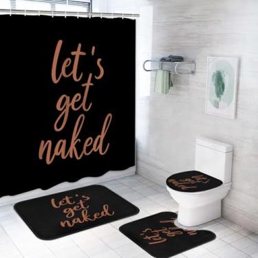Imagem de ArtSocket 4 peças marrom Let's Get Naked conjuntos modernos de cortina de chuveiro decoração de banheiro com tapetes, tapete antiderrapante, tampa de vaso sanitário, tapete de banho e 12 ganchos