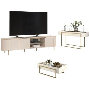 Imagem de Rack Bancada Ariana Com Aparador Suri E Mesa De Centro Suri Off White - Dj Móveis