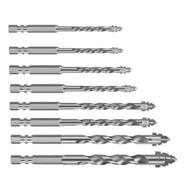 Imagem de RNXRZANK Broca Excêntrica de Quatro Canais com Dentes de Serra, Haste Hexagonal E Acessórios de Liberação Rápida. Alta Resistência para Pedra, Vidro, Mármore E, 8 Peças