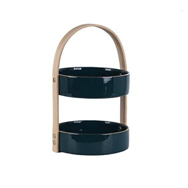 Imagem de Suporte de bolo com duas camadas de cerâmica para frutas secas, suporte para bolo, sobremesa, loja, expositor, aniversário, festa, bolo, prato