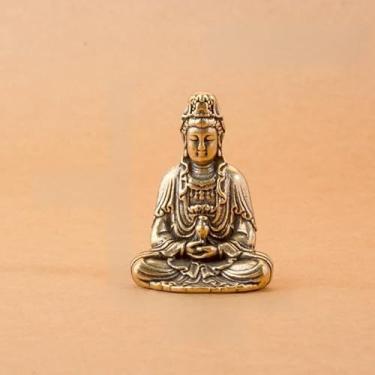 Imagem de SAINWORDS Meditação Buda estátua de Buda estatueta de metal cobre latão portátil tamanho mini escultura de viagem altar escritório decoração de mesa painel de carro acessórios zen ornamentos (H)