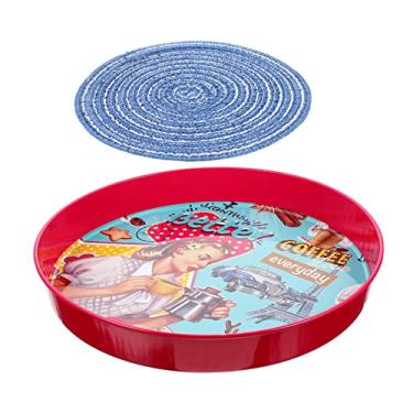 Imagem de WHITEUQ 1 conjunto de jogo americano rústico cozinha pão lanches vintage função americana fazenda retrô pratos de armazenamento redondos para pires de tecido com tigela