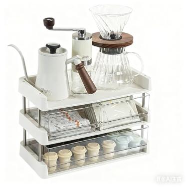 Imagem de Organizador de armazenamento de chá de 3 camadas, gavetas de acrílico transparente, caixa de exibição de balcão de cozinha, 32 x 56 x 82 cm (3 camadas)