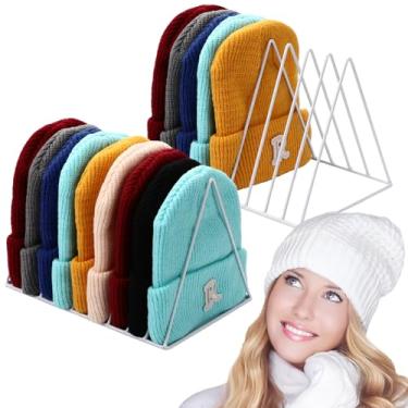 Imagem de Kathfly 2 peças organizador de gorro de metal, suporte para exibição de chapéu, gorro de armazenamento, suporte de exibição para inverno, entrada, mesa, quarto, armário, cômoda, escritório, (branco)