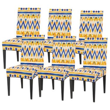Imagem de hongjinglin Conjunto de 6 capas elásticas para cadeira de sala de jantar, capa protetora de assento étnica, asteca, removível, lavável, para cozinha, casa, hotel, banquete, festa de casamento