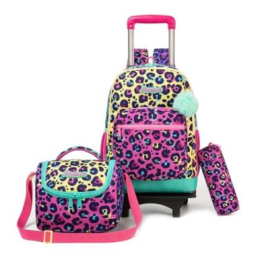 Imagem de MYHSBYO Mochila de rodinhas para meninas com lancheira, mochilas escolares com rodas de 42 cm para meninas, caisebaowen, Medium, Caisebaowen