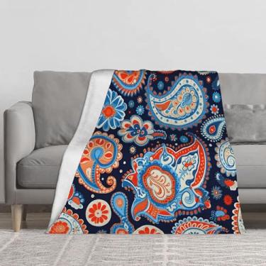 Imagem de Cobertor macio e leve aconchegante cobertor étnico Paisley flor colorida decoração de casa presentes de festival para mulheres e homens, cobertor de flanela felpudo para cama, sofá, acampamento e
