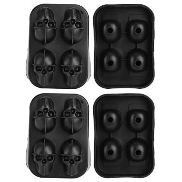 Imagem de Bandeja de molde de gelo de silicone em forma de caveira distinta de 4 grades com capa, máquina de cubos de gelo de uísque para uso doméstico em bar