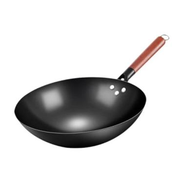 Imagem de Ioensy Frigideira Wok de Ferro Sem Revestimento Prática Panela de Cozinha Panela Wok Omelete Chinesa Frigideira Antiaderente Panela Wok para Uso Doméstico, M Not Assist Handle