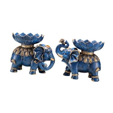 Imagem de IEUDNS Estatuetas de elefante de casal com bandeja de frutas, ornamento fengshui, coleção de mesa decorativa para casa, peça de destaque multifuncional, AZUL