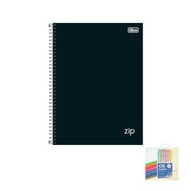 Imagem de Kit Caderno Universitário Tilibra Preto 10 Matérias 160 Folhas + Caneta Esferográfica 24 Unidades + Marca Texto Lumini 06 Cores