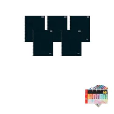 Imagem de Kit Caderno Universitário Preto 1M 80F Tilibra + Caneta Trigel Metálica 1.0mm + Marca Texto Boss 06 Cores Pastel