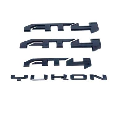 Imagem de 4 peças de substituição para placa de identificação de crachá 3D AT4 Yukon Yukon XL 2021-2024 (preto brilhante)