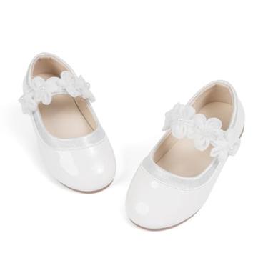 Imagem de Meckior Sapatilhas de balé para meninas pequenas Mary Jane para meninas, festas, escola, laço, princesa, B02/Branco com flores, 10 Toddler