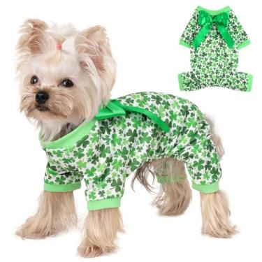 Imagem de Roupas para cães de São Patrício para cães pequenos, meninas, meninos, cães, estampa de trevo, pijamas macios para cachorros, divertidos, gatos, filhotes, roupa festiva para animais de estimação,