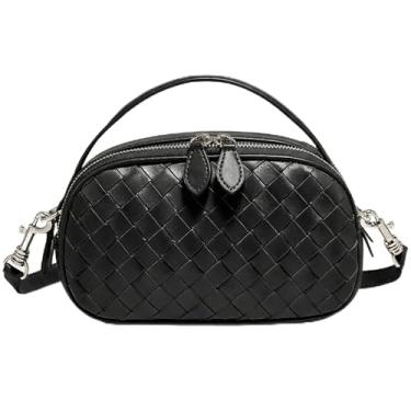 Imagem de Mewpurrs Bolsas transversais de tecido para mulheres, bolsa de mão de couro genuíno com alça superior, bolsa de ombro pequena, bolsa preta chique, Preto, Small