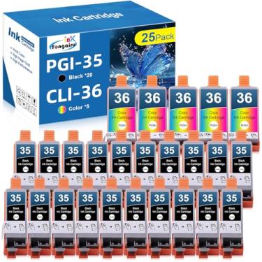 Imagem de Cartuchos de tinta compatíveis com PGI-35 CLI-36, pacote com 25, de substituição para Canon PGI35 CLI36, pacote combo para impressoras Canon iP100 iP110 Mini260 Mini320 TR150 TR160 (20 pretas e 5