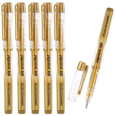 Imagem de Guouet 5 canetas douradas metálicas marcadoras, canetas de gel douradas, marcadores de tinta permanentes brilhantes com efeito de brilho úmido para fazer cartões de pintura (5)