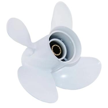 Imagem de VQPROPs Hélice de barco de alumínio de 4 lâminas 10 3/8X13 para motor de popa Yamaha T25HP F30 40HP F40 48HP 50HP F50 55HP 60HP F60HP 13 estrias dente direito
