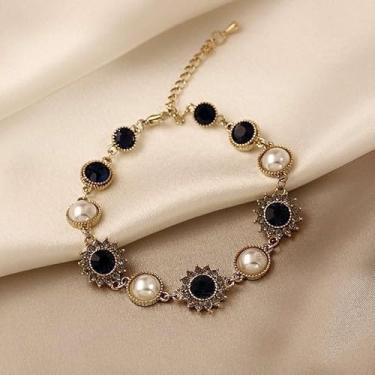 Imagem de Pulseiras de pérolas de cristal preto para mulheres vintage brilhantes pulseiras de strass joias para mulheres
