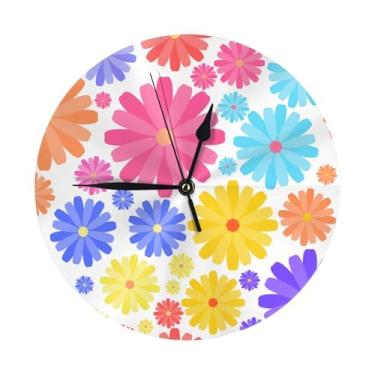 Imagem de ZERAOKE Flores - Relógio de parede redondo moderno - silencioso sem tique-taque operado por bateria, decoração de mesa ou parede para sala de estar, quarto, escritório.