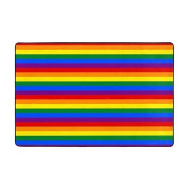 Imagem de ZERAOKE Tapetes de área com estampa de arco-íris, 5 x 9 m, tapetes de boas-vindas para entrada, tapetes absorventes antiderrapantes para quarto, lavável, felpudo, macio, tapete de porta para entrada,