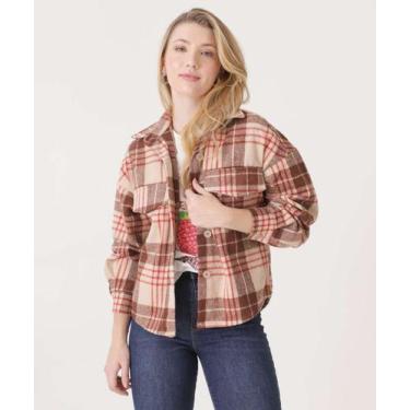 Imagem de Camisa Feminina Xadrez Manga Longa Marisa-74422, Bege, M