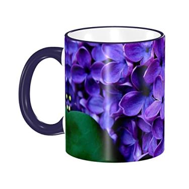 Imagem de Ourdovi Caneca de café expresso de cerâmica com flor violeta, caneca de cerâmica revestida DIY, para café, sopa, chá, leite, latte, cacau quente, colorido divertido 340 g.