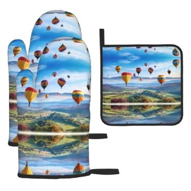 Imagem de Balões de ar quente – Conjunto de cozinha essencial com 3 peças, luvas seguras para calor e aderência de tampa, proteção para churrasco no forno, design de armazenamento suspenso.