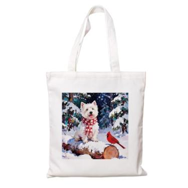 Imagem de Sacola de lona estética para mulheres, bolsas para cães de inverno, bolsa de lona cardeal maltês, linda bolsa moderna para compras, viagens, trabalho, presente útil, sacolas de compras reutilizáveis