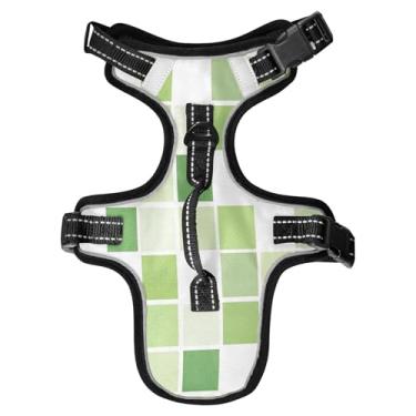 Imagem de STAYTOP Lindo peitoral quadrado verde para cães/gatos, ajustável, macio, acolchoado, peitoral para animais de estimação, refletivo, sem asfixia, clipe frontal para cães/gatos - P