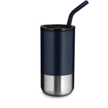 Imagem de Genérico, Aço Inox, Copo Térmico, 550ml, Azul, Design Funcional, Multiuso, Ideal para Trabalho, Estudo e Viagens
