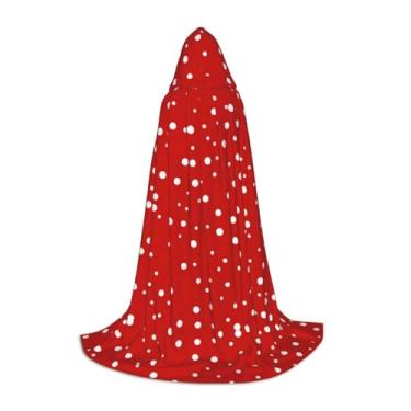 Imagem de SKKNT Red And White Polka Dots Print Halloween Hooded Cloak Full Length Cape With Hood For Men And Women For Carnival