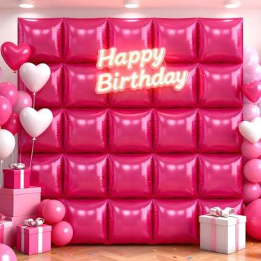 Imagem de 50 peças de fundo de parede de balões quadrados rosa choque, balões metálicos de dupla face, túnel de arco, kit de guirlanda para cabine de fotos, aniversário, casamento, Halloween, Natal, decorações