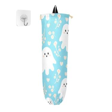 Imagem de xigua Suporte de parede para saco de plástico Halloween Ghosts com cordão, pacote com 2, organizador de sacolas de supermercado reutilizável para bolsas, meias, roupas íntimas e gravatas