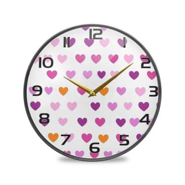 Imagem de YETTASBIN Relógio de parede acrílico com corações roxos - Silencioso, sem tique-taque, operado por bateria, relógio redondo decorativo criativo para cozinha, sala de estar, banheiro, decoração de