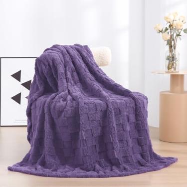 Imagem de Cobertor de lã lavanda 127 cm × 152 cm para sofá cama, cobertor de flanela de microfibra super macio e aconchegante com design xadrez 3D, leve para adultos, mulheres e meninas