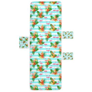 Imagem de STAYTOP Capa de toalha de espreguiçadeira, flamingos e folhas de palmeira macia, capas de cadeira de praia com bolsos para jardim ao ar livre, pátio, pátio, banhos de sol, gramado, 215,9 x 76,2 cm