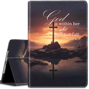 Imagem de Capa para iPad (A16) 11ª geração 11 polegadas 2025 / iPad 10ª geração 10,9 polegadas 2022, capa fina com suporte inteligente multi-ângulo com função hibernar/despertar automática, Cross Psalm 46-5