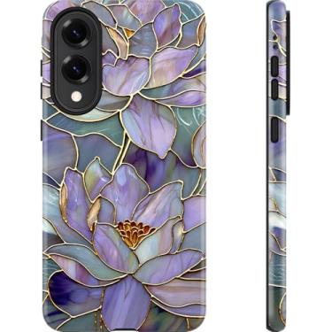 Imagem de Esdot Capa para Samsung Galaxy S25 Edge, capa feminina de lótus roxa florescendo estética, compatível com Magsafe, capa protetora de silicone fina retrô moderna exclusiva retrô ocidental para mulheres